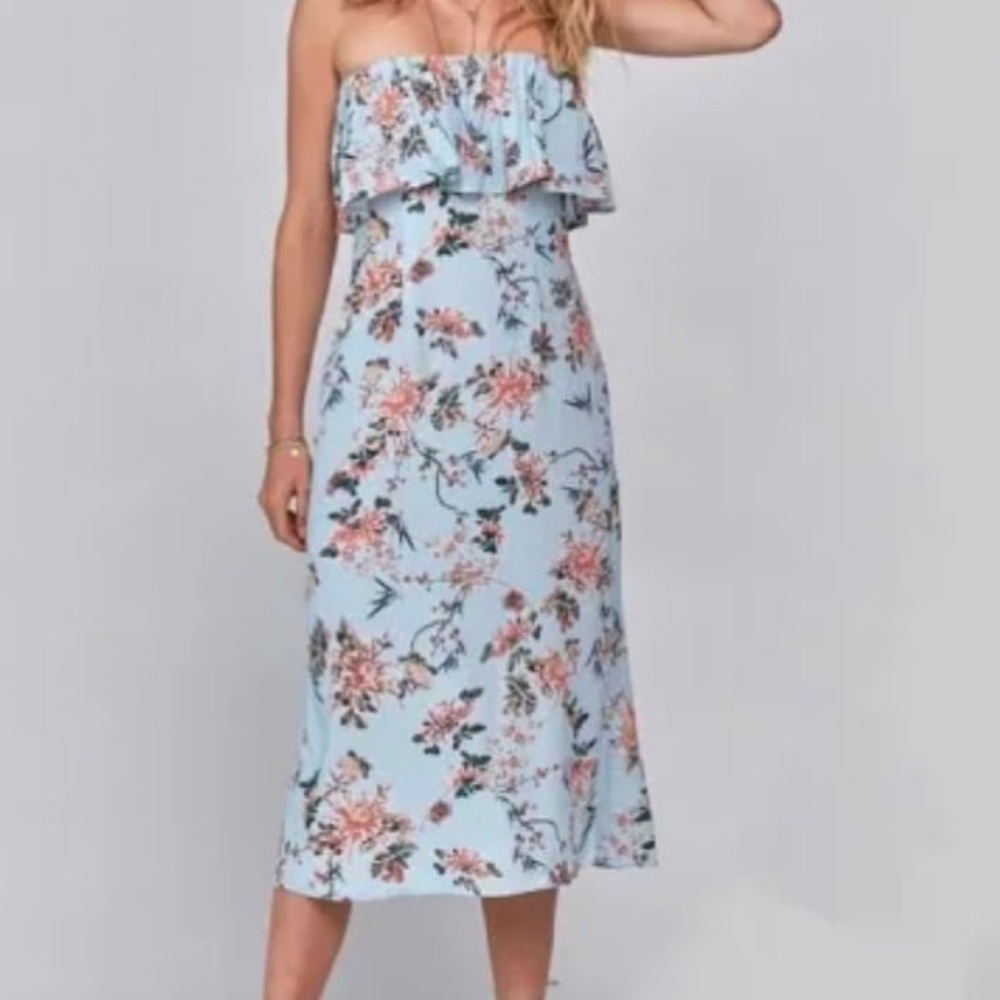 Flynn Skye Light Blue Strapless Floral Midi Dress